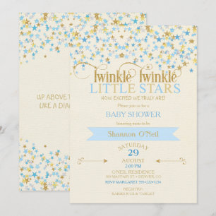 Funkelnde kleine Sterne Zwillingsbaby Jungen Gold Einladung