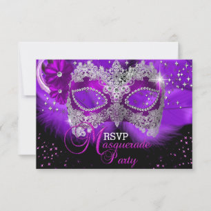 Funkelnde Lace-Maske Lila Masquerade RSVP Karte