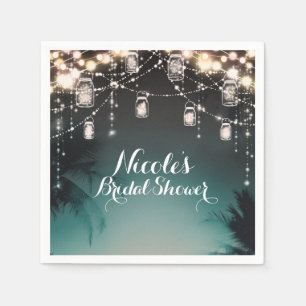 Funkelnde Lichter Palmen Elegante Strandhochzeit Serviette
