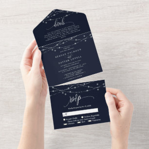 Funkelnde Lichterketten Elegante Navy Blau Hochzei All In One Einladung
