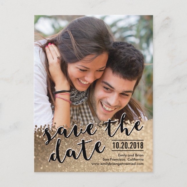 Funkelnde Liebe Save the Date Postkarte (Vorderseite)