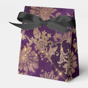 Funkelnde lila und goldene Vintage-Damask Geschenkschachtel