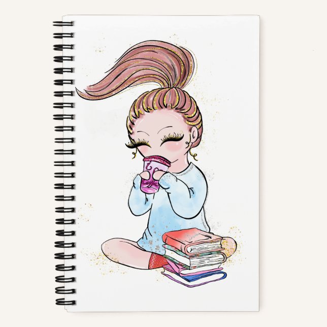 Funkelnde Mädchen-Café-Bücher  Notizbuch (Vorderseite)
