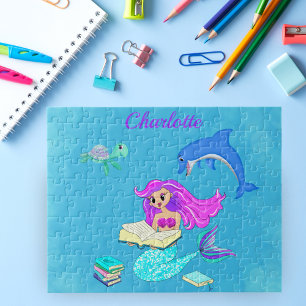 Funkelnde Meerjungfrau liest Bücher Personalisiere Puzzle