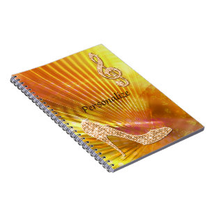 Funkelnde orange Musiknote & Stiletto-Absatz Notizblock