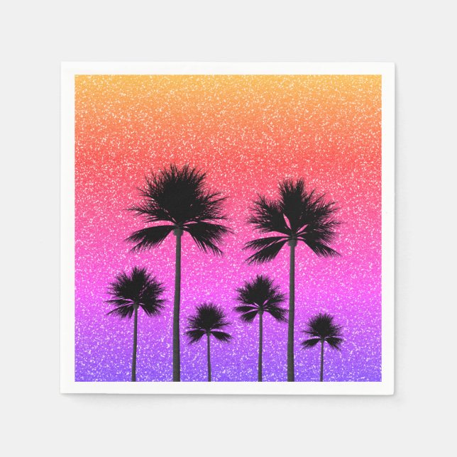 Funkelnde Palmen Gradient Sonnenuntergang Serviette (Vorderseite)
