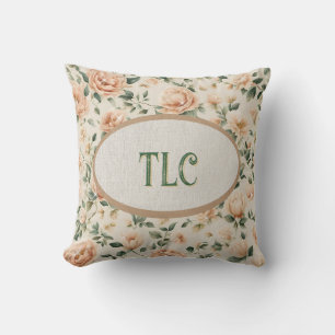 Funkelnde Pfingstrose mit Monogramm im Blumenmuste Kissen