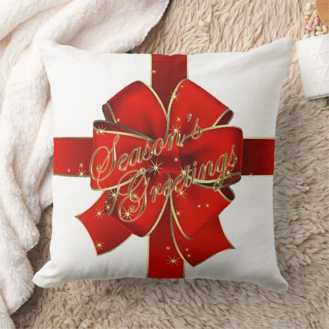 Funkelnde Red Bow Season's Greetings Throw Kissen (Decke)