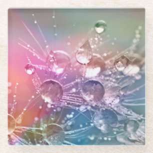 Funkelnde Regenbogenwassertropfen Glasuntersetzer