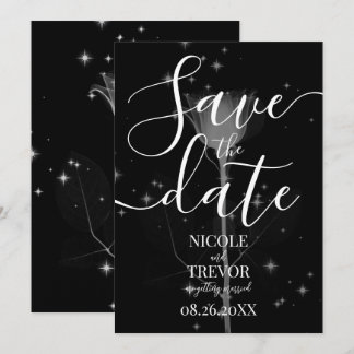 Funkelnde Röntgenblume auf schwarzer Hochzeit Save The Date