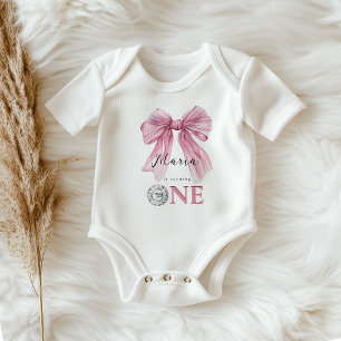 Funkelnde Rosa Coquette-Schleife 1. Baby Strampler