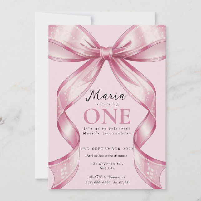 Funkelnde Rosa Kokette Schleife 1. Einladung (Vorderseite)