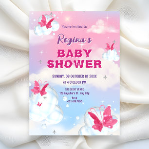 Funkelnde rosa lila Wolken Schmetterling Baby Show Einladung