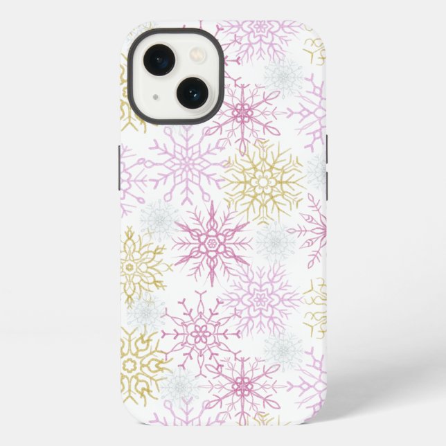 Funkelnde rosa Schneeflocken iPhone Hülle (Rückseite)