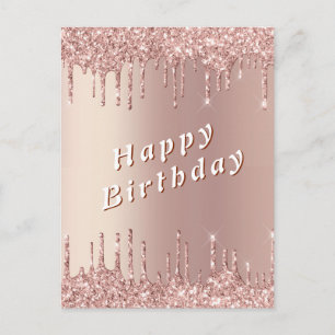 Funkelnde Roségold-Glitter-Geburtstagskarten Postkarte