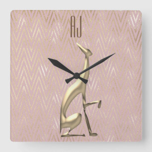 Funkelnde Roségold-Hundeinitialen Monogramm Quadratische Wanduhr