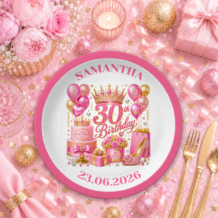 Funkelnde Roségold-Konfetti 30. Geburtstag Papierp Pappteller