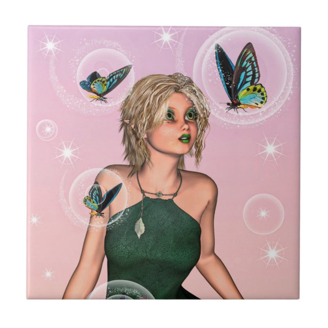 Funkelnde Schmetterlingsfee Fantasy-Kunst Fliese (Vorderseite)
