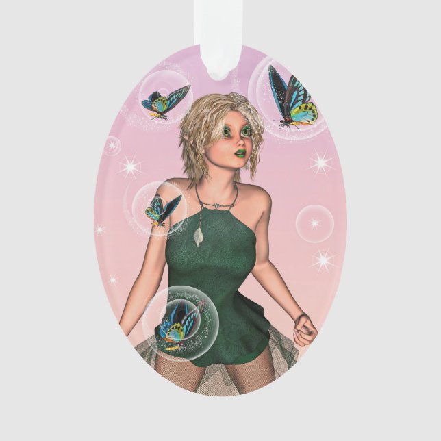Funkelnde Schmetterlingsfee Fantasy-Kunst Ornament (Vorderseite)