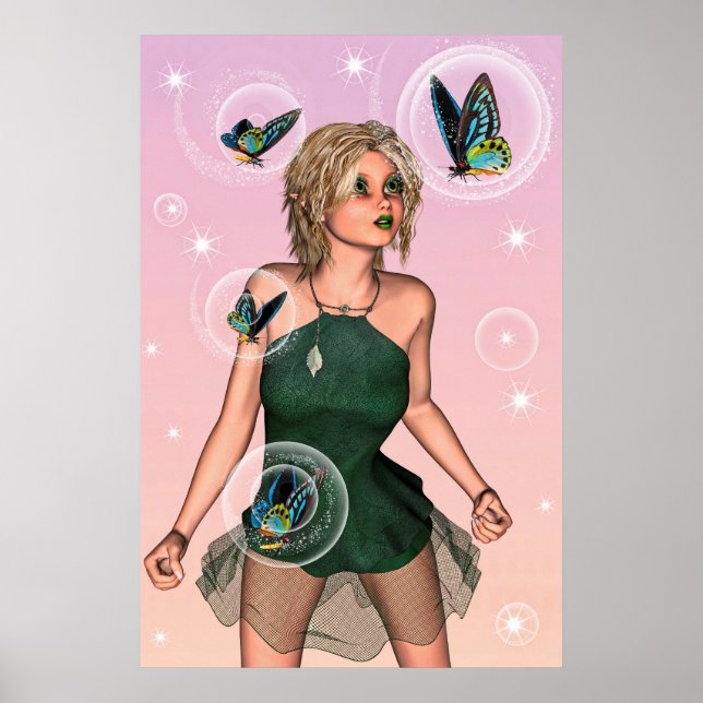 Funkelnde Schmetterlingsfee Fantasy-Kunst Poster (Vorne)