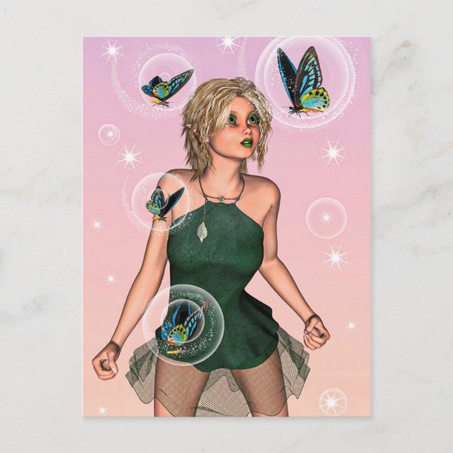 Funkelnde Schmetterlingsfee Fantasy-Kunst Postkarte (Vorderseite)