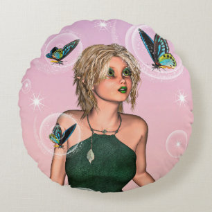 Funkelnde Schmetterlingsfee Fantasy-Kunst Rundes Kissen