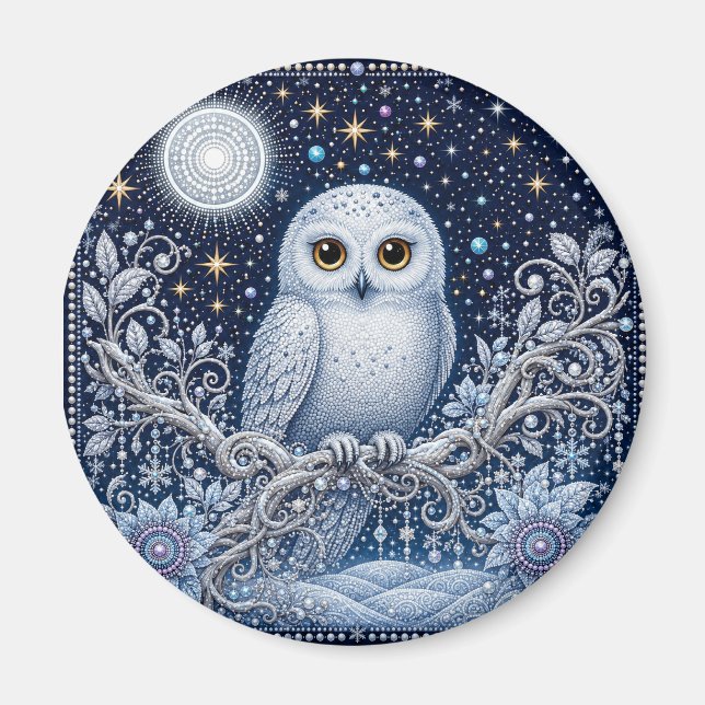 Funkelnde Schneeeule Magnet (Vorne)