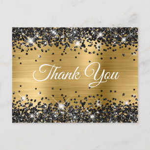 Funkelnde schwarze Glitter-Goldfolie Danke Postkarte