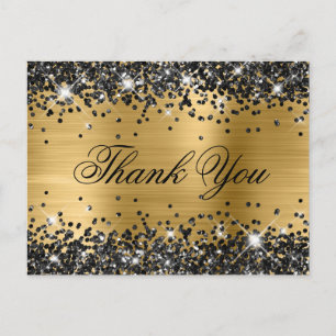 Funkelnde schwarze Glitter-Goldfolie Fancy Dankesc Postkarte