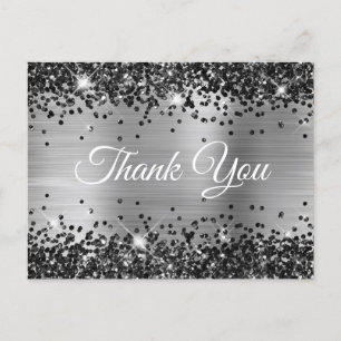 Funkelnde schwarze Glitter-Silberfolie Danke Postkarte