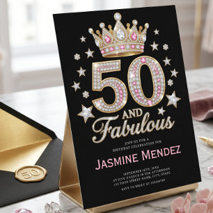 Funkelnde schwarze pinke Glamour 50 & Fabelhafte G Einladung
