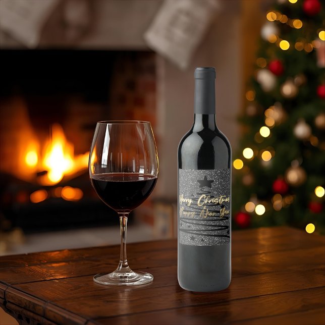 Funkelnde schwarze Wein-Etiketten-Set Weinetikett (Von Creator hochgeladen)