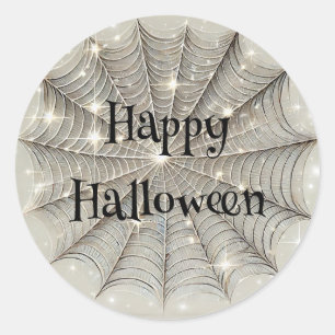 Funkelnde Spinnennetz Whimsical Tan Halloween-Part Runder Aufkleber