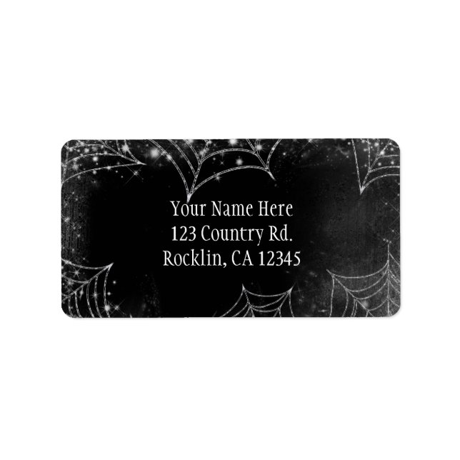 Funkelnde Spinnennetze Halloween-Party Einladung Adressaufkleber (Vorne)