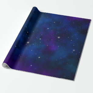 Funkelnde Sterne auf blauem und violettem Weltraum Geschenkpapier