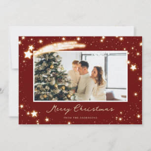 Funkelnde Sterne Rote Foto-Weihnachtskarten Feiertagskarte