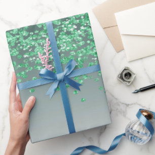 Funkelnde Sweet 16 Fallender grüner Glitter Geschenkpapier