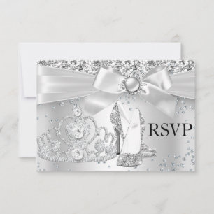 Funkelnde Tiara-Absätze Silber Sweet 16 RSVP Karte