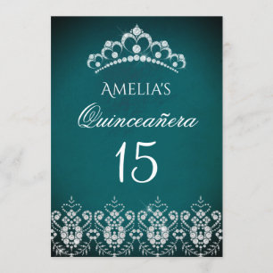 Funkelnde Tiara Silber Teal Quinceanera Einladung