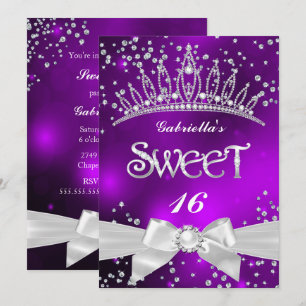Funkelnde Tiara Sweet 16 lila Party Einladung