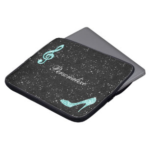 Funkelnde Türkise Musiknote & Stöckelabsatz Laptopschutzhülle