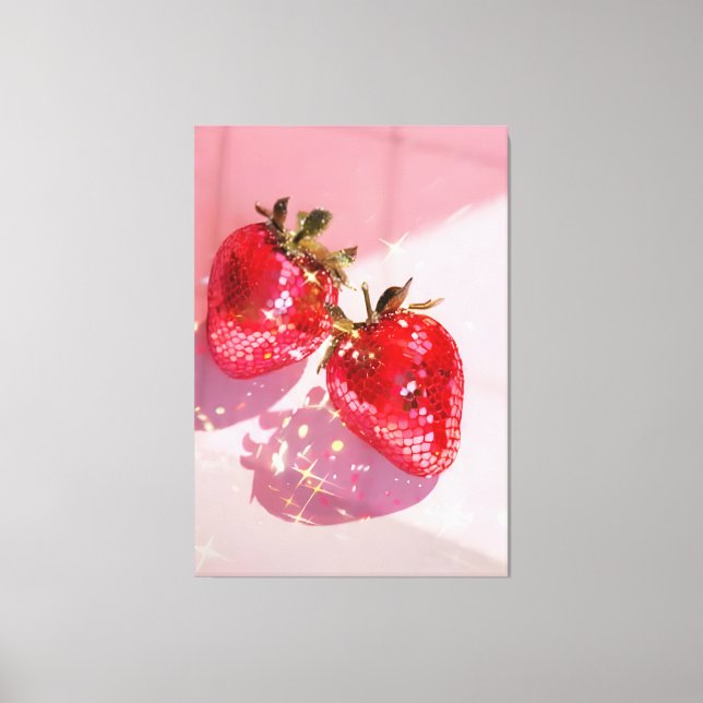 Funkelnde Zwillings-Disco-Erdbeeren Rosa Ästhetik  Leinwanddruck (Vorderseite)