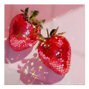 Funkelnde Zwillings-Disco-Erdbeeren Rosa Ästhetik  Poster