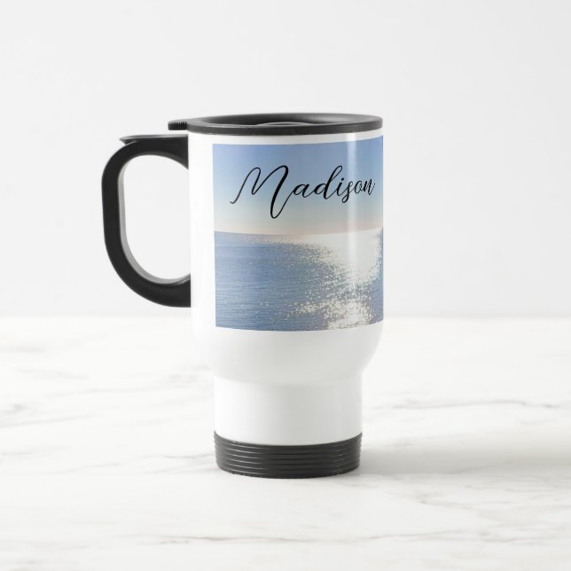funkelnder Blue Ocean Individuelle Name Reisebecher (Links)