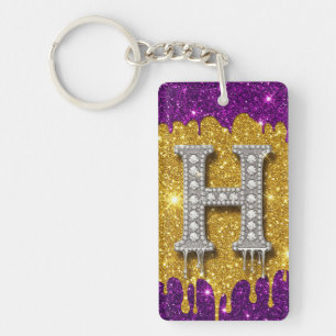 Funkelnder Buchstabe H mit goldenem Glittertropfen Schlüsselanhänger