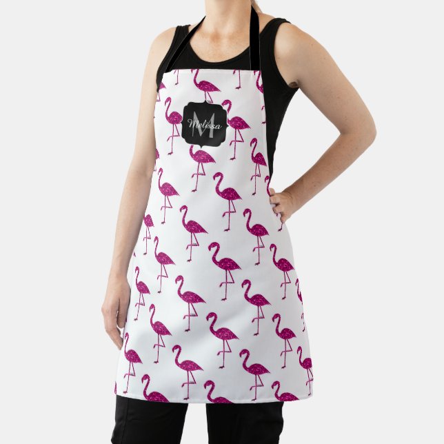 Funkelnder Flamingo Rosa Glitzer Muster Monogramm Schürze (InSitu)