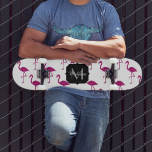 Funkelnder Flamingo Rosa Glitzer Muster Monogramm Skateboard