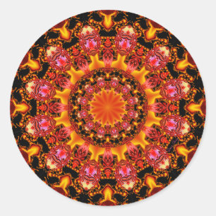 Funkelnder GoldMandala, abstrakter roter orange Runder Aufkleber