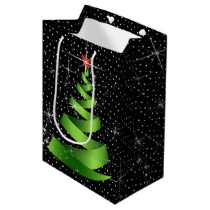 Funkelnder grüner Band-Weihnachtsbaum Mittlere Geschenktüte