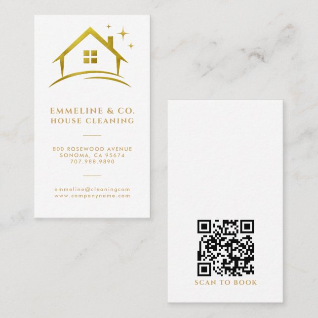 Funkelnder Hausreinigungsdienst QR Code Visitenkarte (Vorne/Hinten)